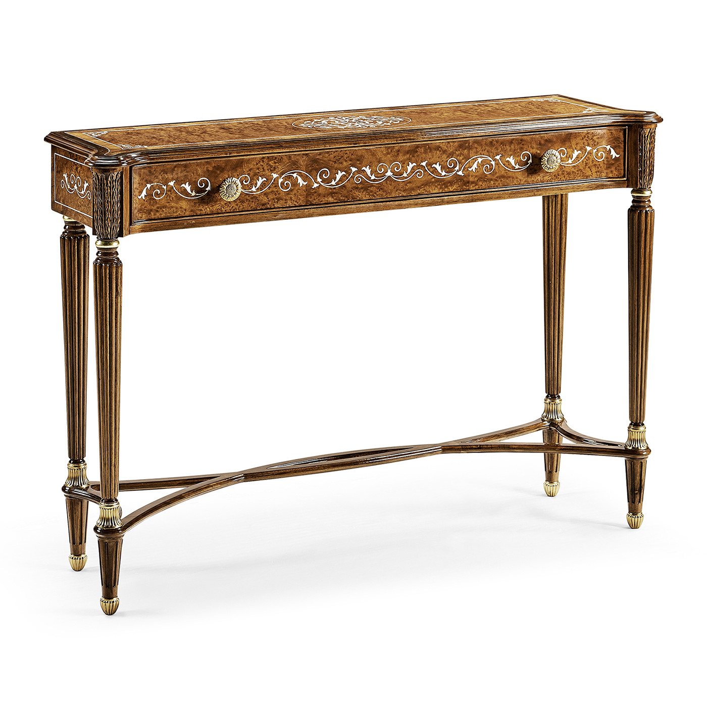 Burl & mother of pearl console