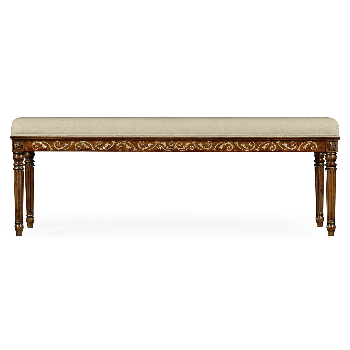 Burl & Mother of Pearl Upholstered Bench