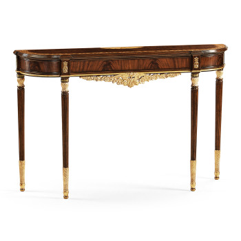 Louis IV style narrow mahogany & gilded console