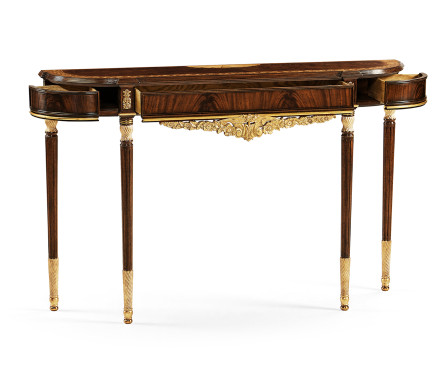 Louis IV style narrow mahogany & gilded console