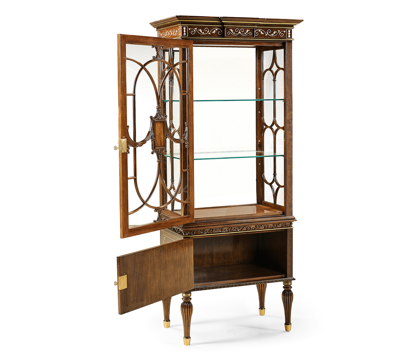 Left Opening Burl & Mother of Pearl Display Cabinet