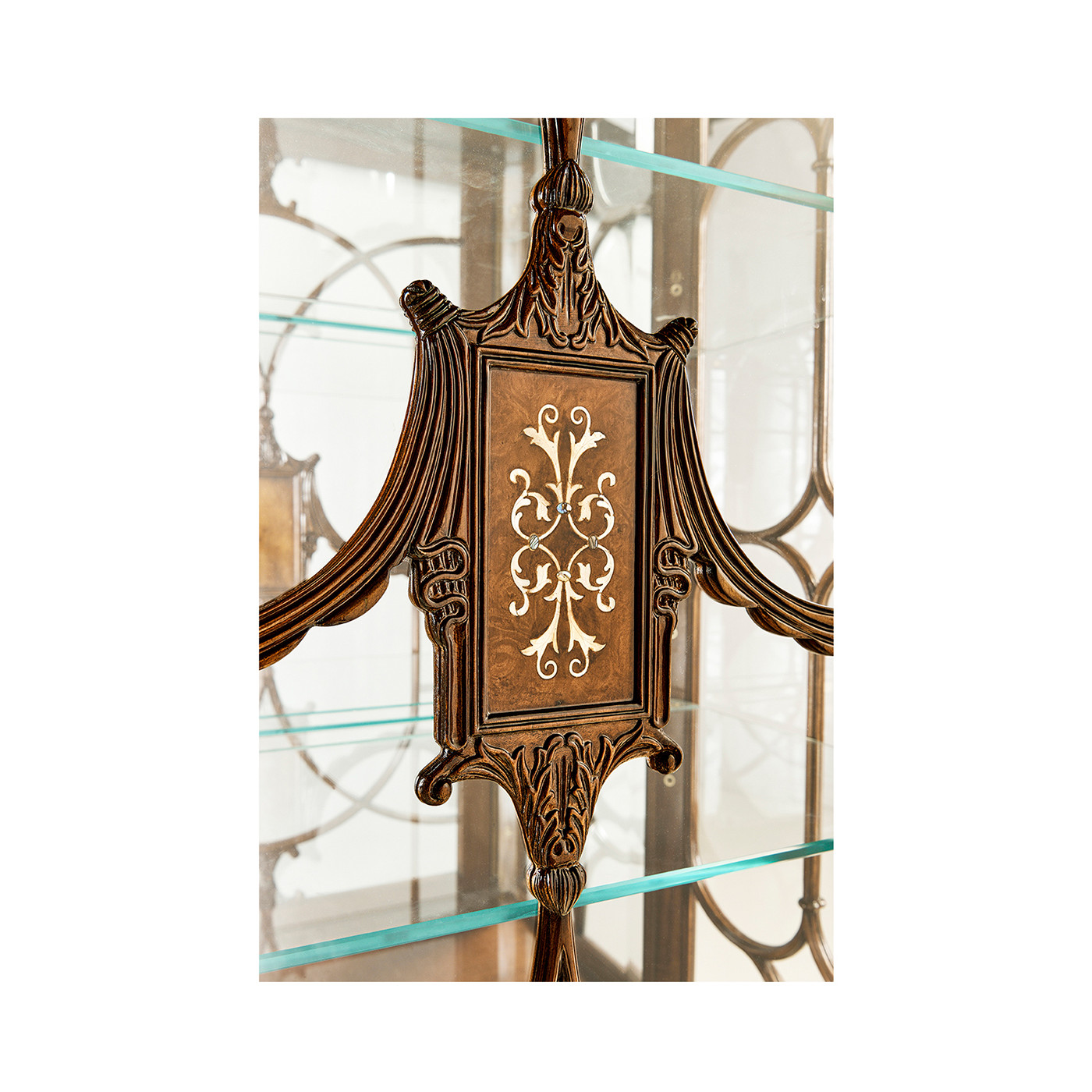 Right Opening Burl & Mother of Pearl Display Cabinet 