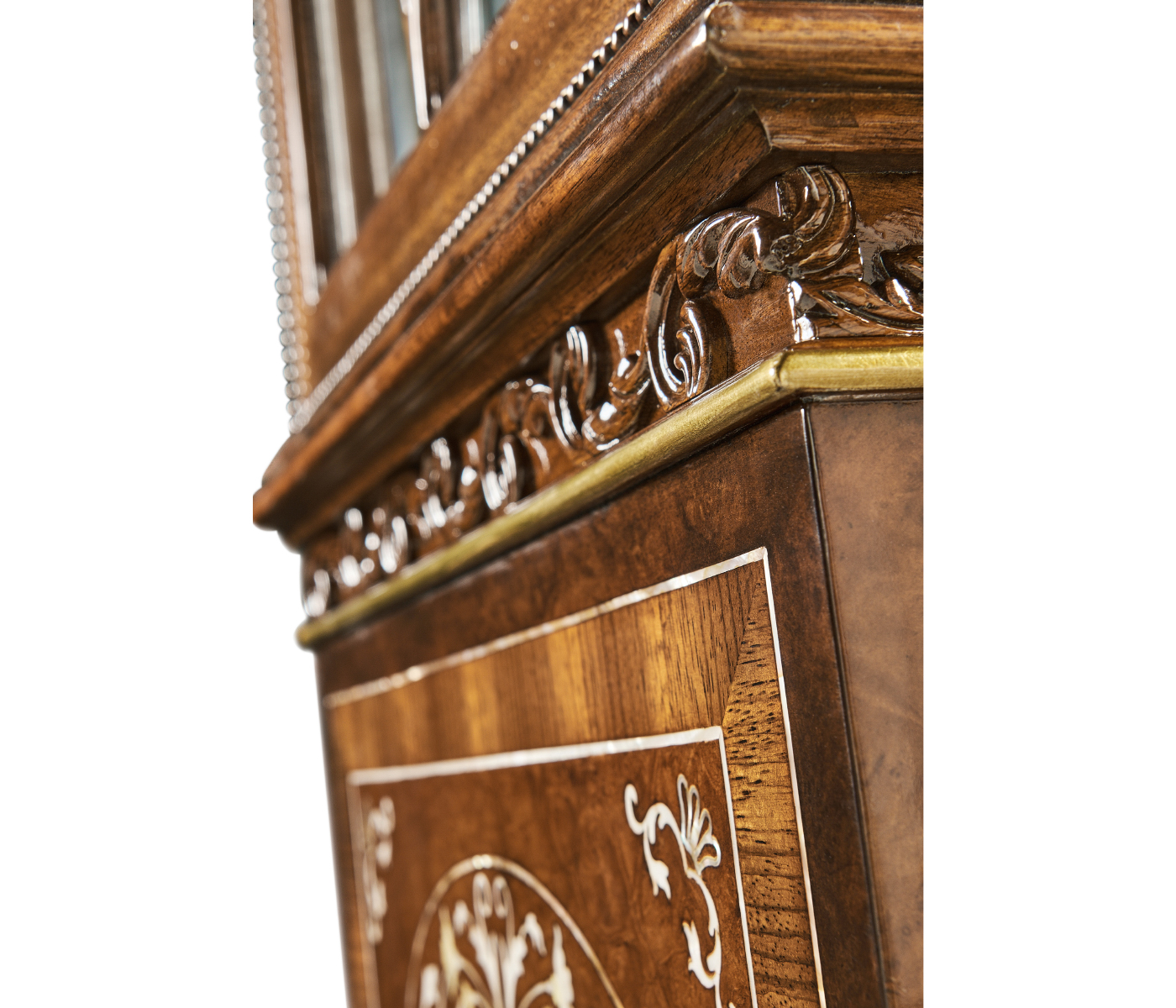 Right Opening Burl & Mother of Pearl Display Cabinet 