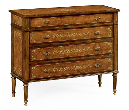 Burl and mother of pearl inlaid chest of drawers