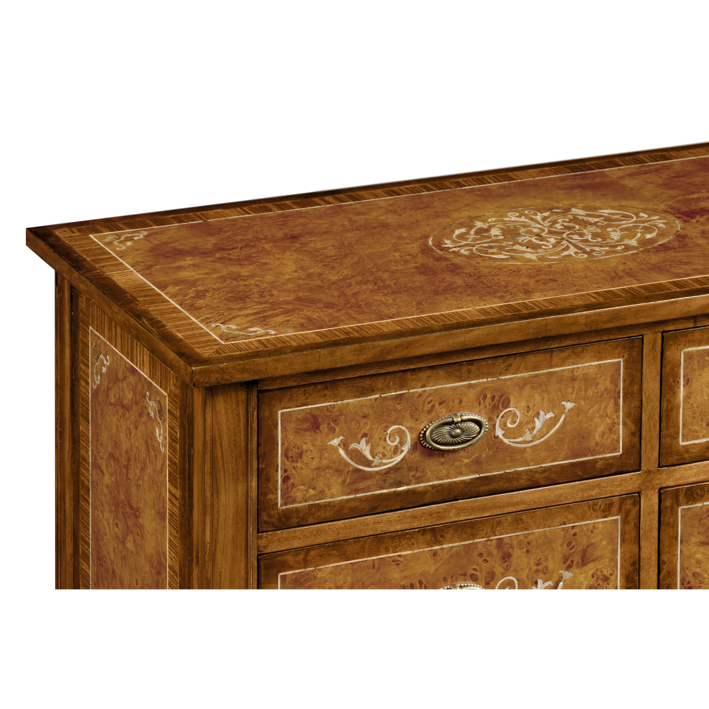 Burl & mother of pearl tall chest of drawers