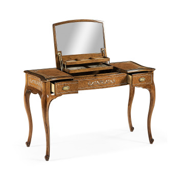 Burl & Mother of Pearl Dressing Table with Hinged Mirror