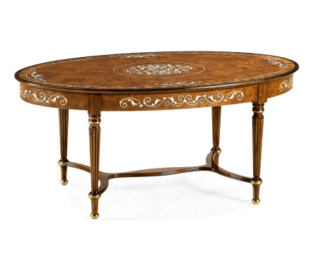 Burl & Mother of Pearl Oval Coffee Table