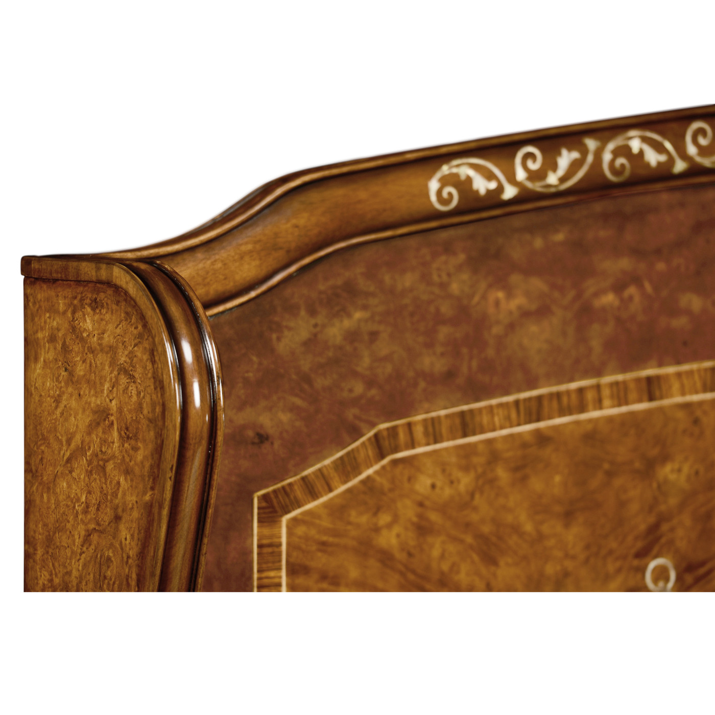 Louis XV Style Burl Walnut & Mother Of Pearl Cali King Bed