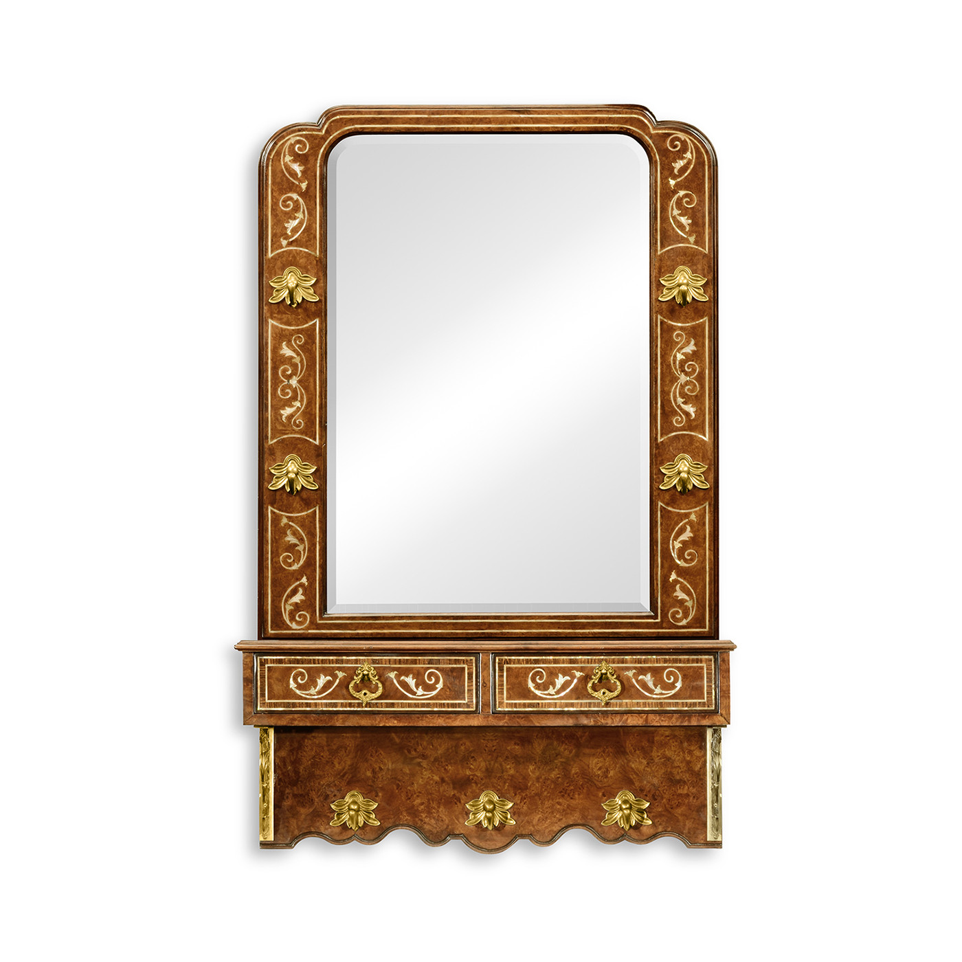 Burl and mother of pearl inlaid hall mirror