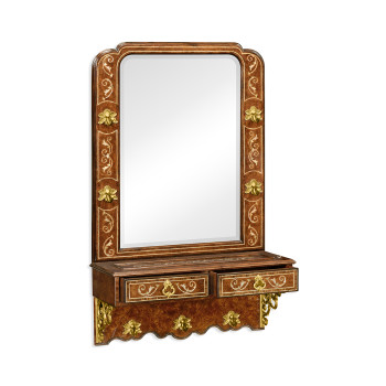Burl and mother of pearl inlaid hall mirror