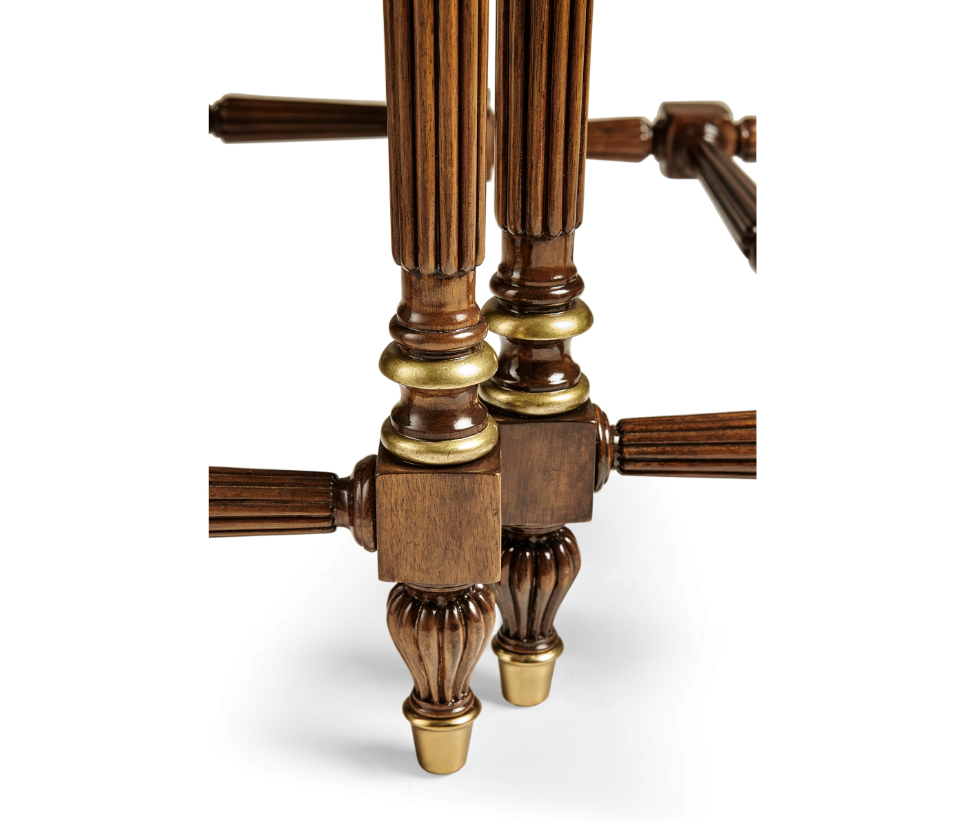 Burl and mother of pearl inlaid nest of two tables with carved legs