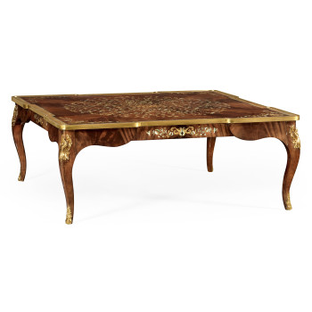 Mahogany Square Coffee Table with Brass Details