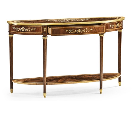 Large Demilune Console Table with Low Shelf