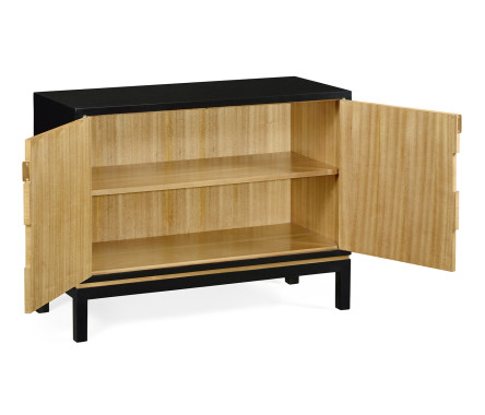 Black Storage Cabinet with Patterned Front