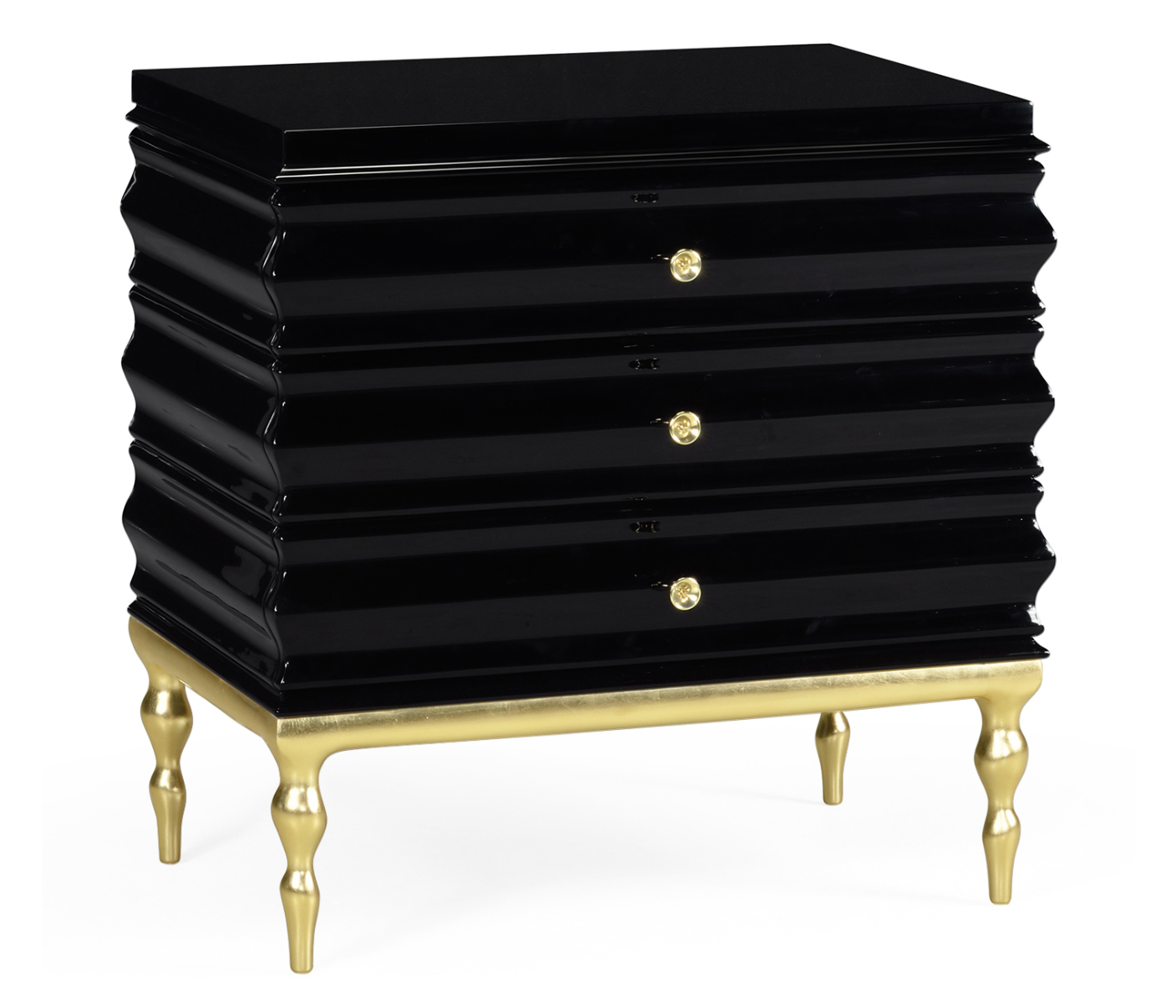Rippled Black Lacquer Chest of Drawers