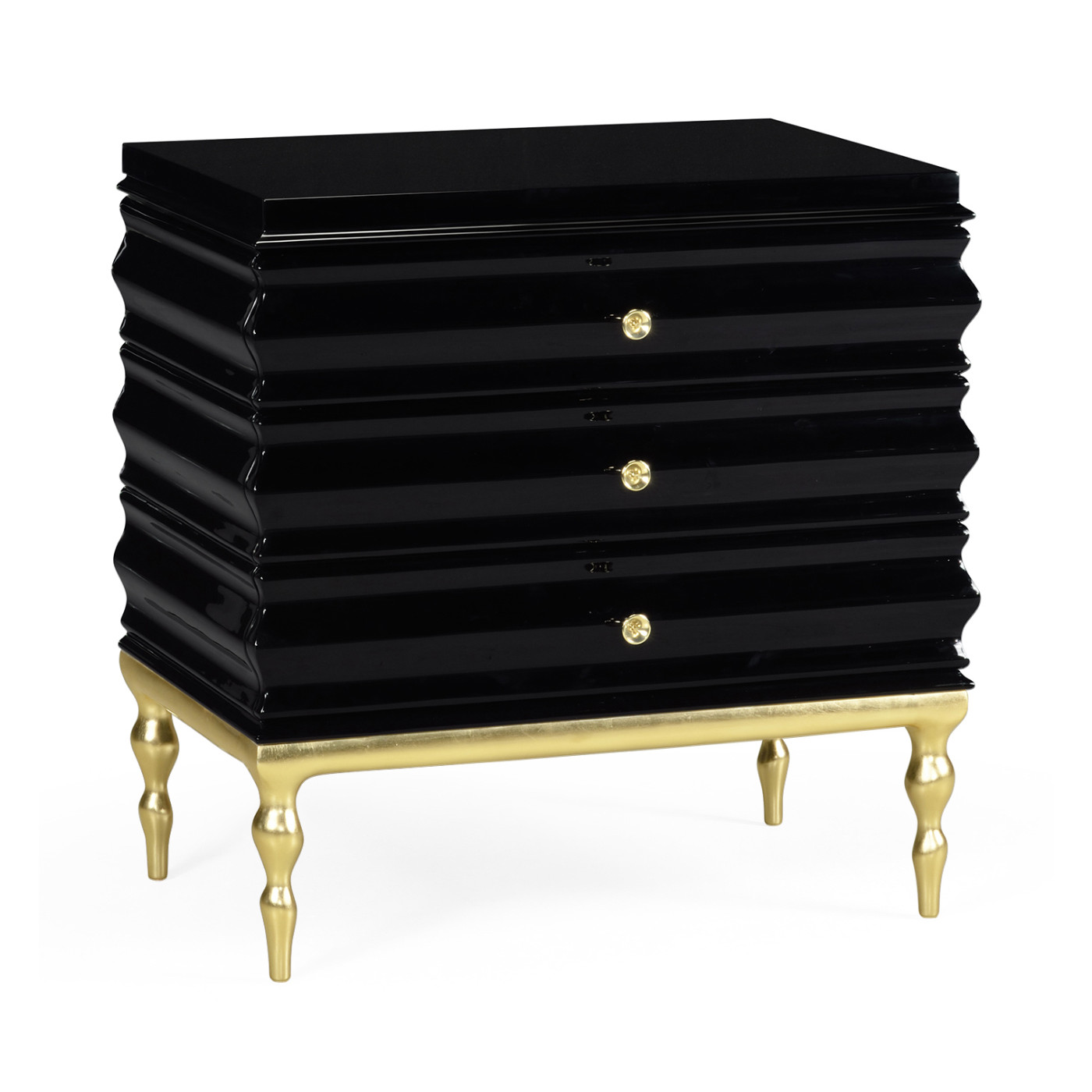 Rippled Black Lacquer Chest of Drawers