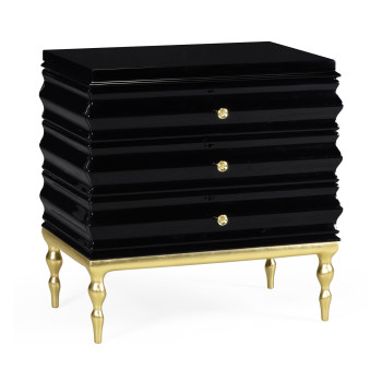 Rippled Black Lacquer Chest of Drawers