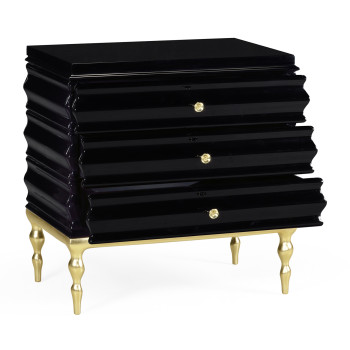 Rippled Black Lacquer Chest of Drawers