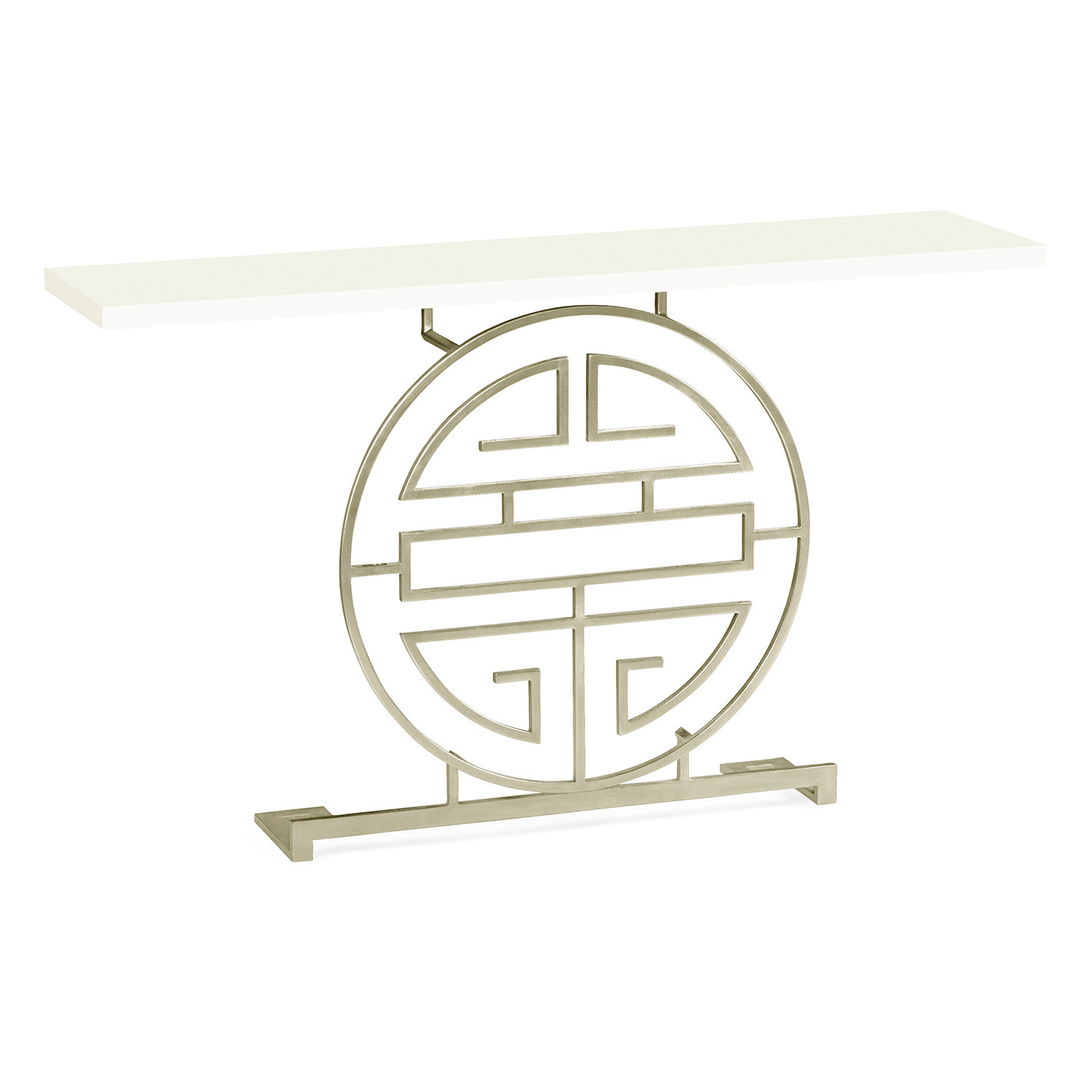 Silver Oriental Medallion White Console Table 