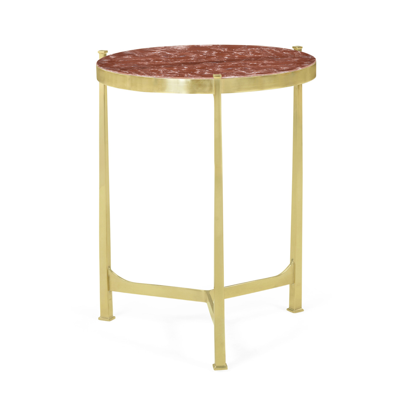 Medium Solid Brass & Red Brazil Marble Top Round Lamp Table