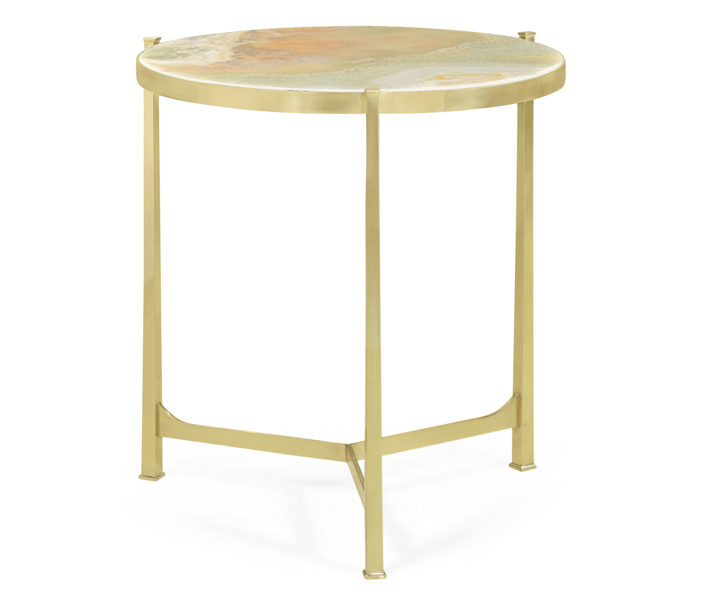 Large Solid Brass & Green Onyx Top Round Lamp Table