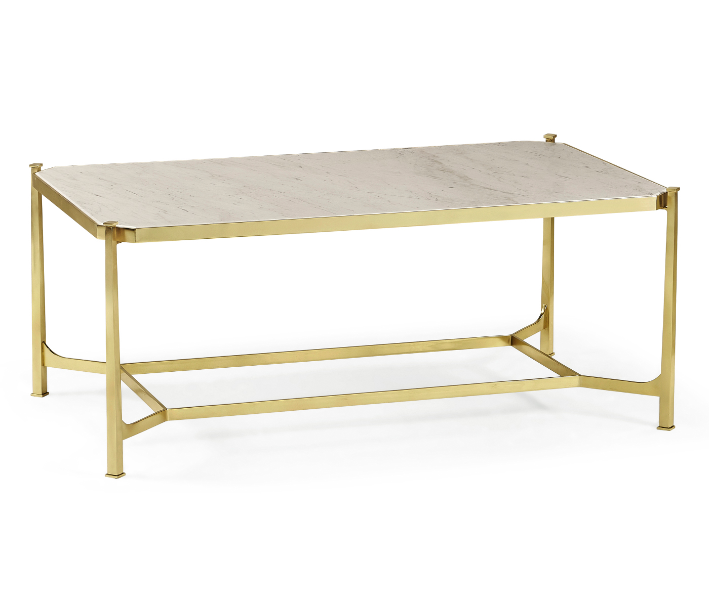 Rectangular Solid Brass & Blanco Equador Marble Top Coffee Table
