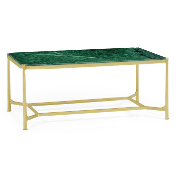 Rectangular Solid Brass & Green Napoly Marble Top Coffee Table