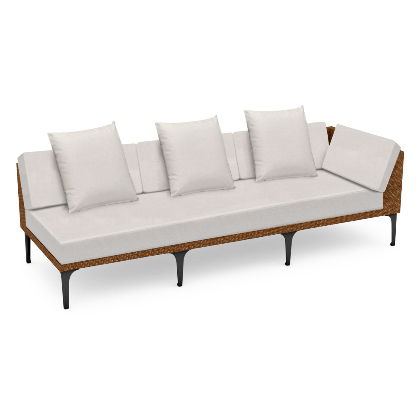 Tan Rattan Left Three-Seat Sofa Sectional 98