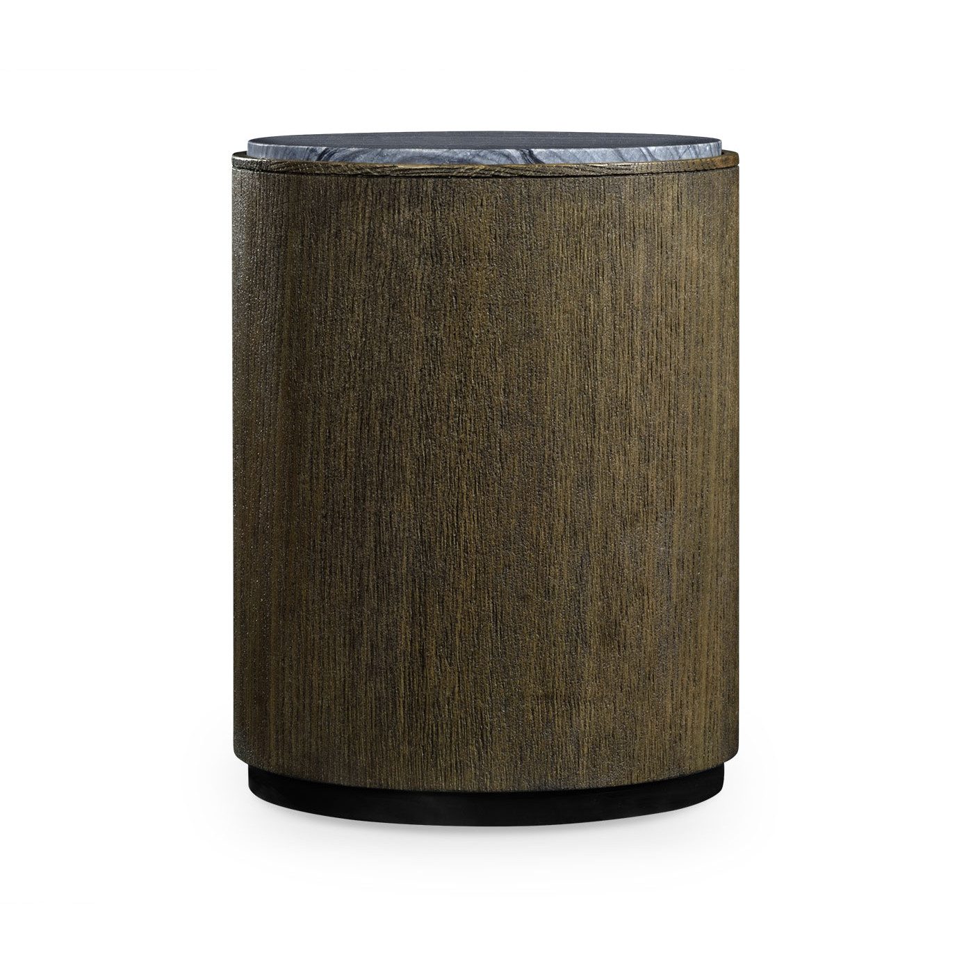 Round Oak End Table with a Grey Marble Top