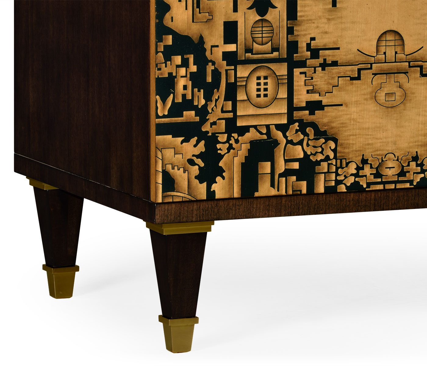 Dark Gold Walnut & Hand Painted TV Cabinet