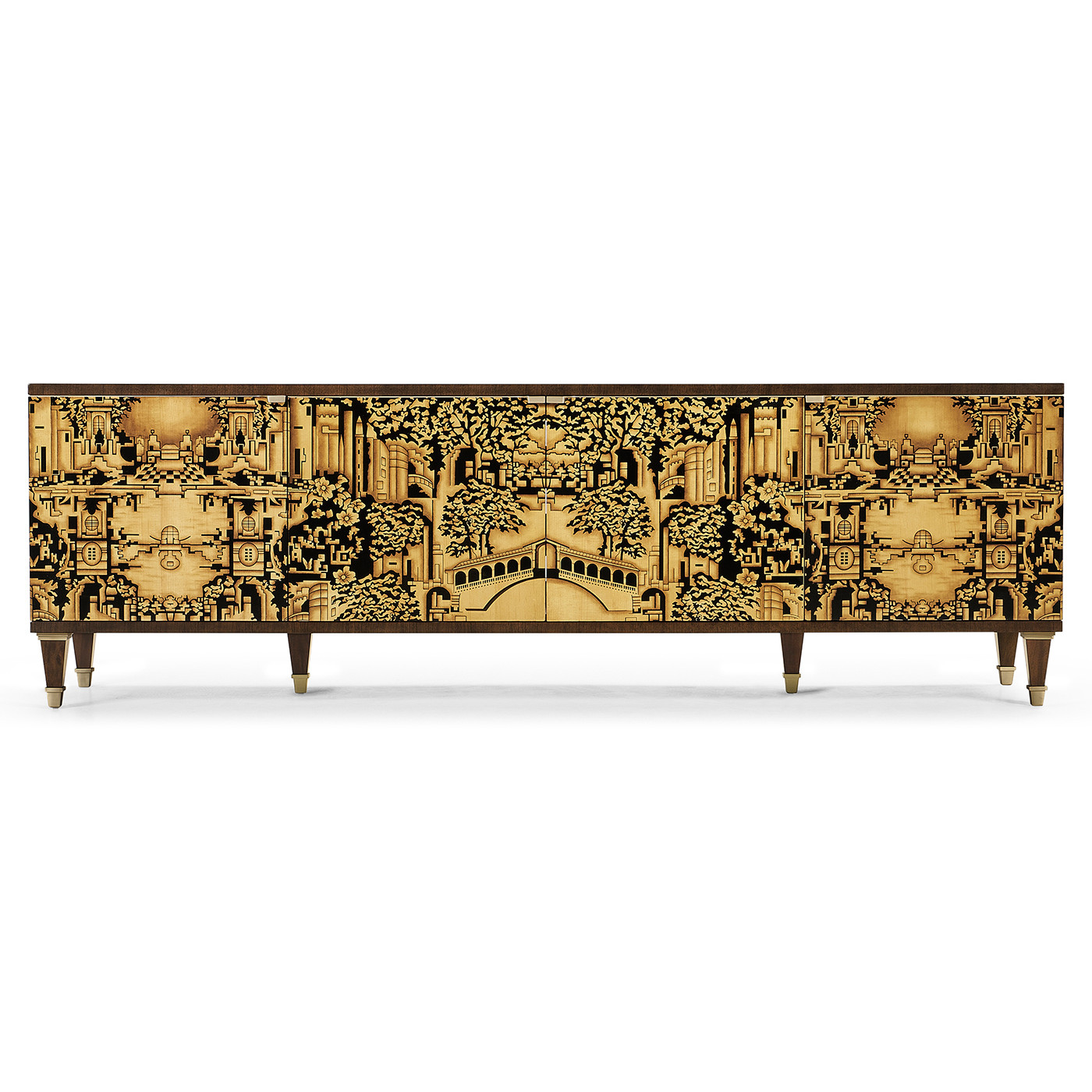 Dark Gold Walnut & Hand Painted TV Cabinet