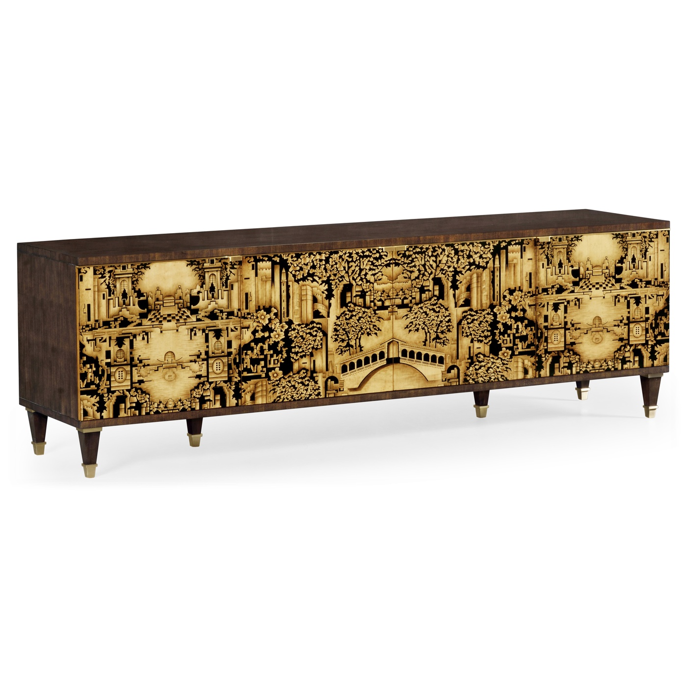 Dark Gold Walnut & Hand Painted TV Cabinet