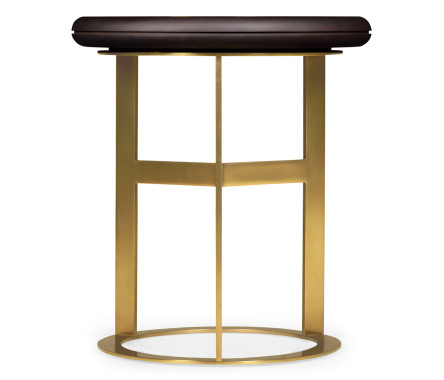 Round Polished Brass & Black Ash Side Table with Black Granite Top