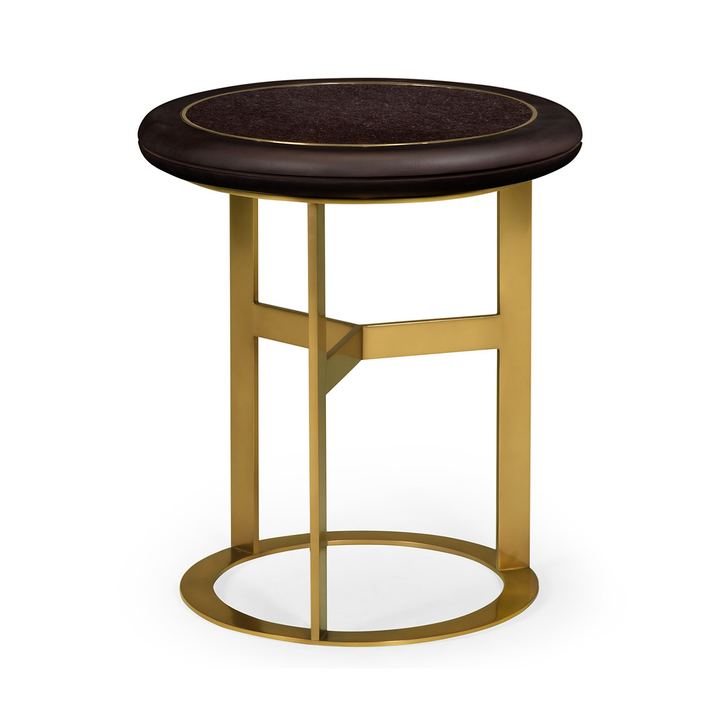 Round Polished Brass & Black Ash Side Table with Black Granite Top