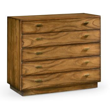 Rectangular Medium Brown Elm Chest of Five Drawers