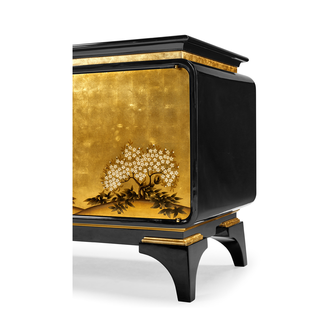 Modern Asian Smoky Black & Gold Entertainment Cabinet