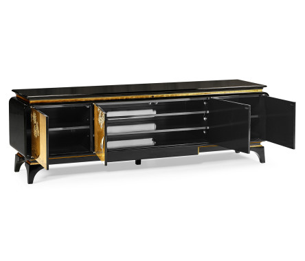 Modern Asian Smoky Black & Gold Entertainment Cabinet