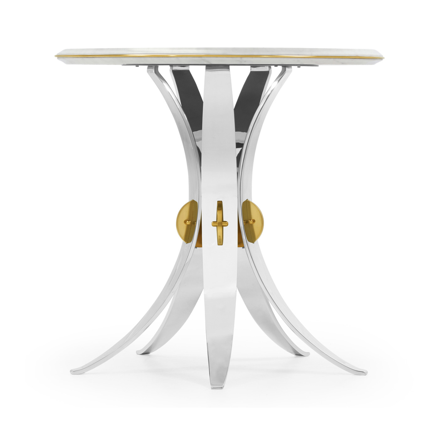 Fusion Round Stainless Steel End Table with Marble Top