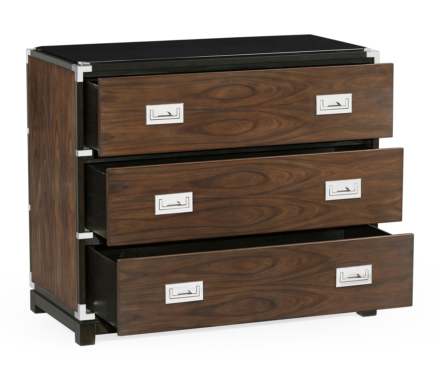 Campaign Style Dark Santos Rosewood Chest of Three Drawers