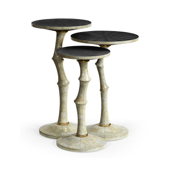 Set of Three Bamboo Style Bone Eggshell & Cerused Oak Nesting Tables