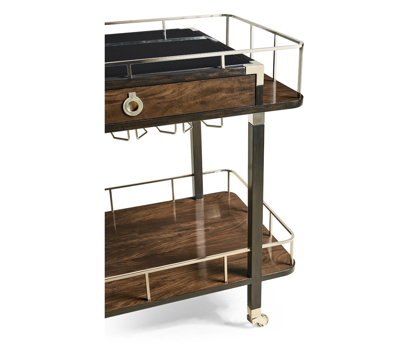 Rectangular Campaign Style Rolling Bar Cart