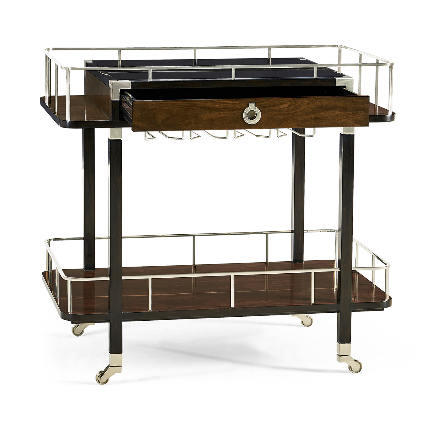 Rectangular Campaign Style Rolling Bar Cart