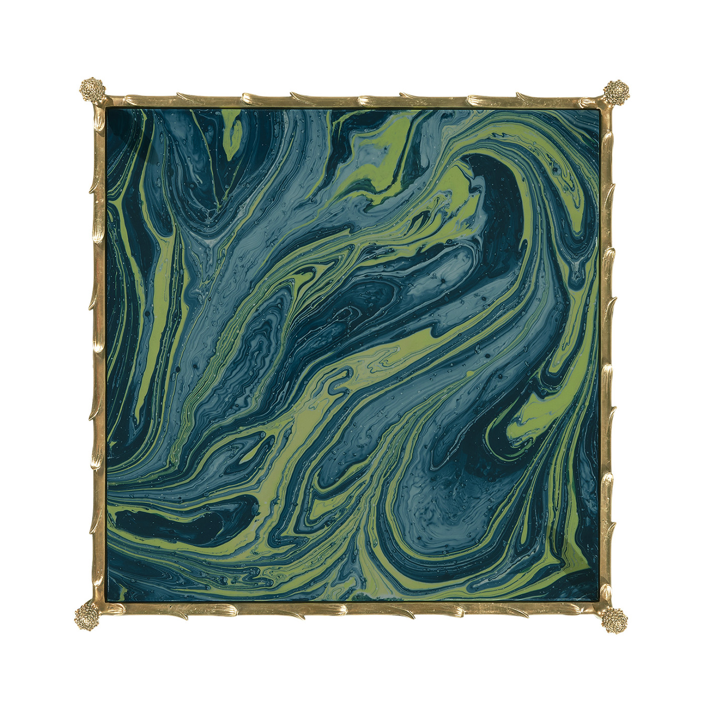 Square Graffiti & Brass Three-Tier End Table