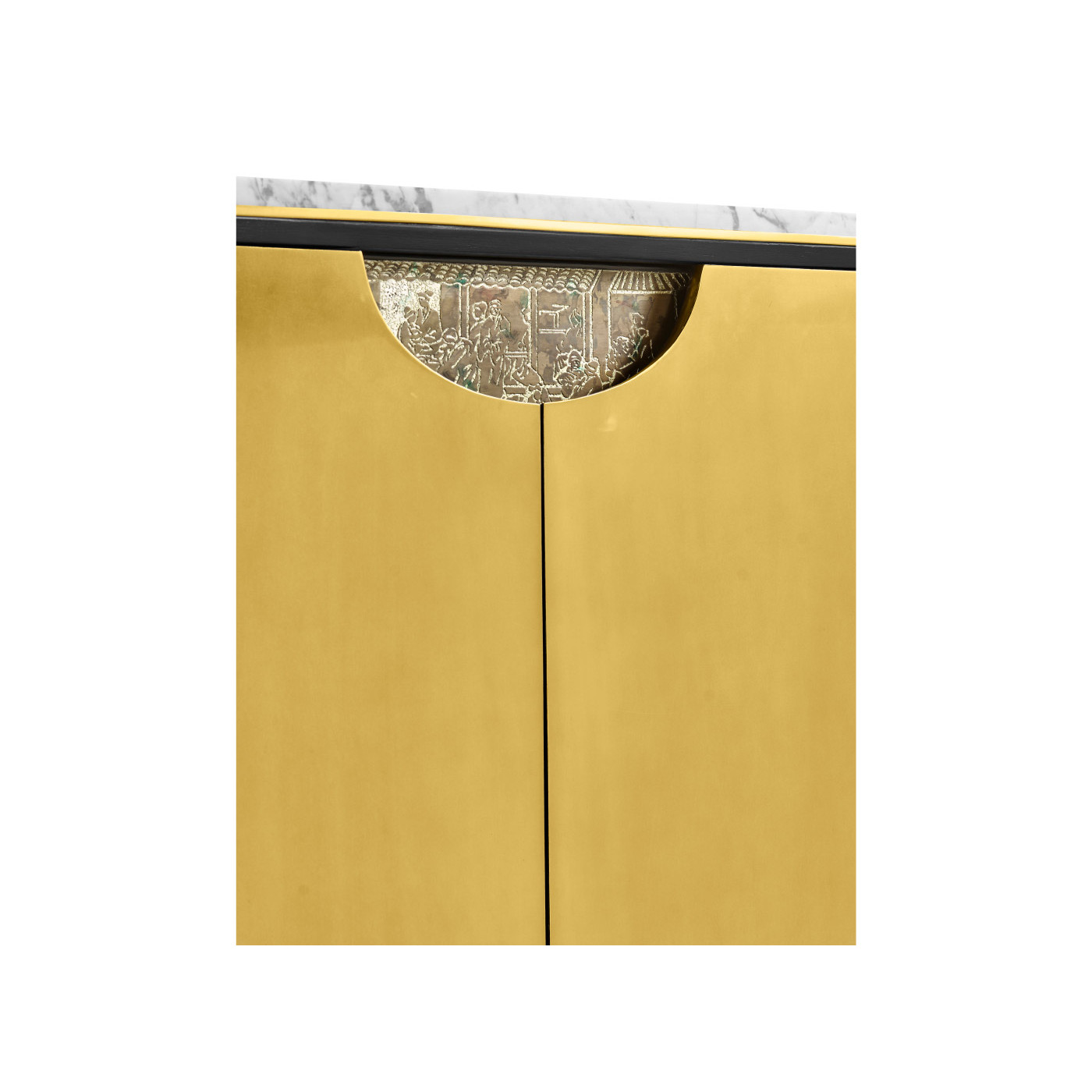 Fusion Oak & Brass Sideboard with White Marble Top