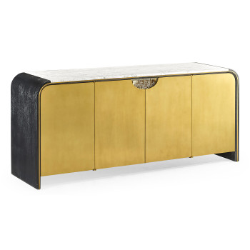 Fusion Oak & Brass Sideboard with White Marble Top