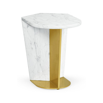 Fusion Small White Marble & Brass End Table