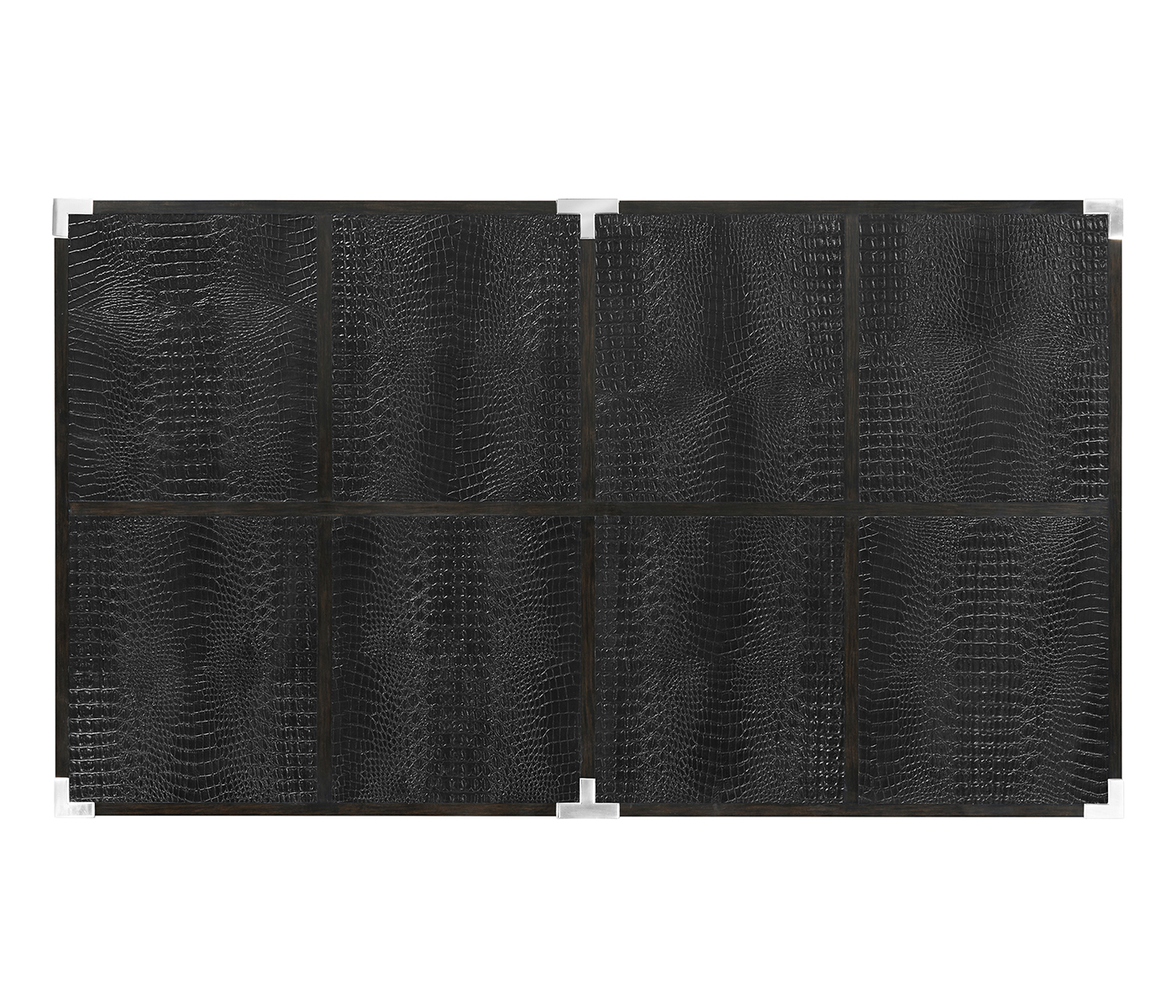 Campaign Style Dark Santos Rosewood & Faux Black Croc Leather Coffee Table with Drawers