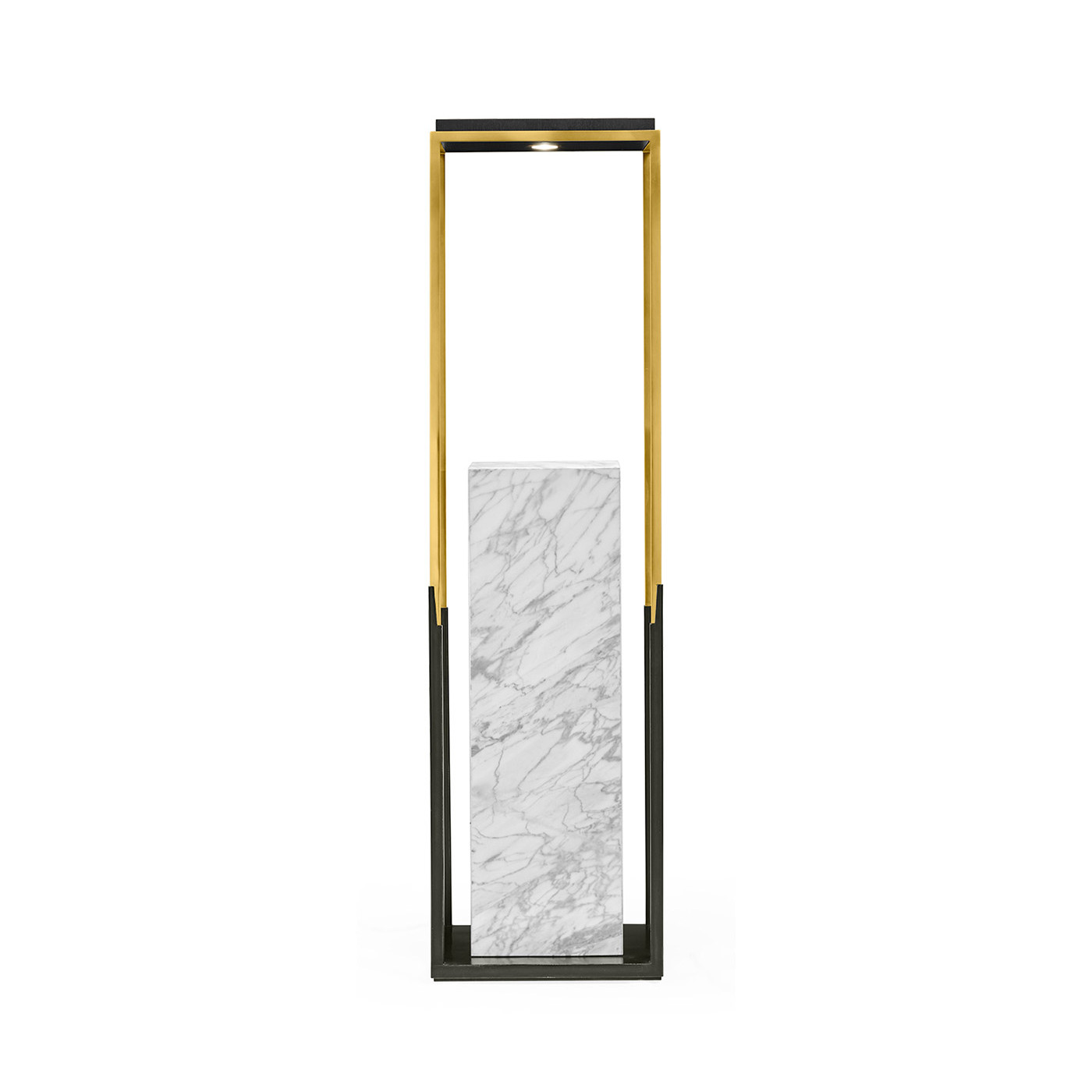 Contemporary Square Ebonised Oak & Brass Pedestal with White Calcutta Marble Centre