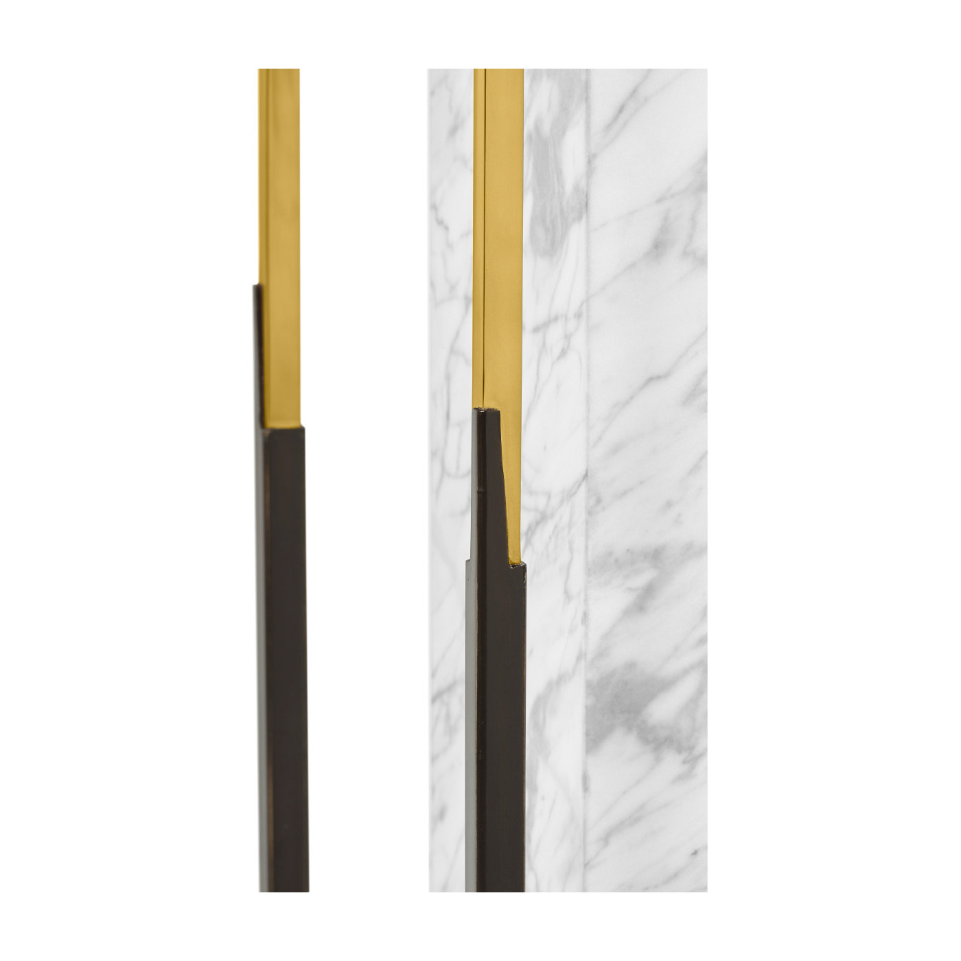 Contemporary Square Ebonised Oak & Brass Pedestal with White Calcutta Marble Centre