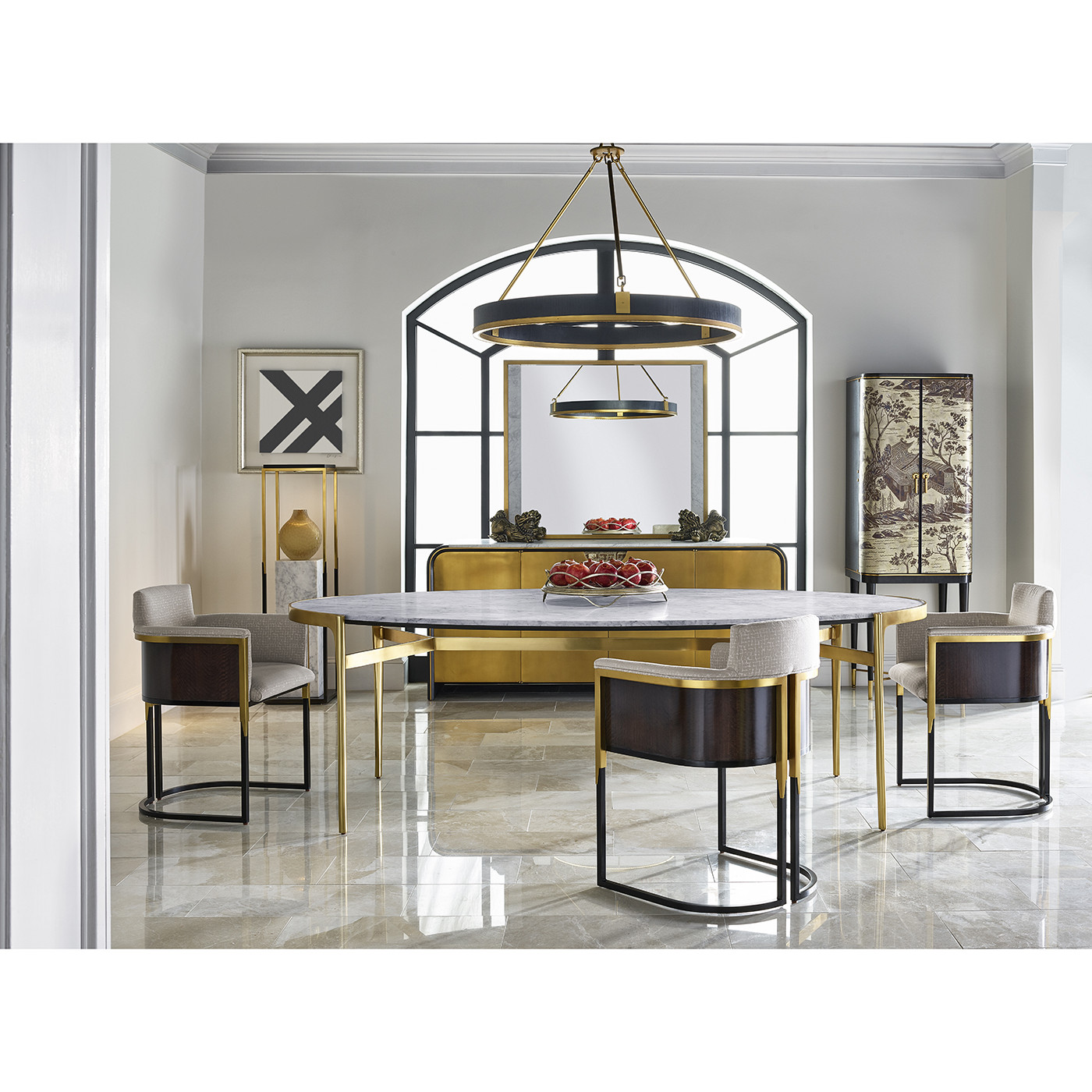 Contemporary Square Ebonised Oak & Brass Pedestal with White Calcutta Marble Centre